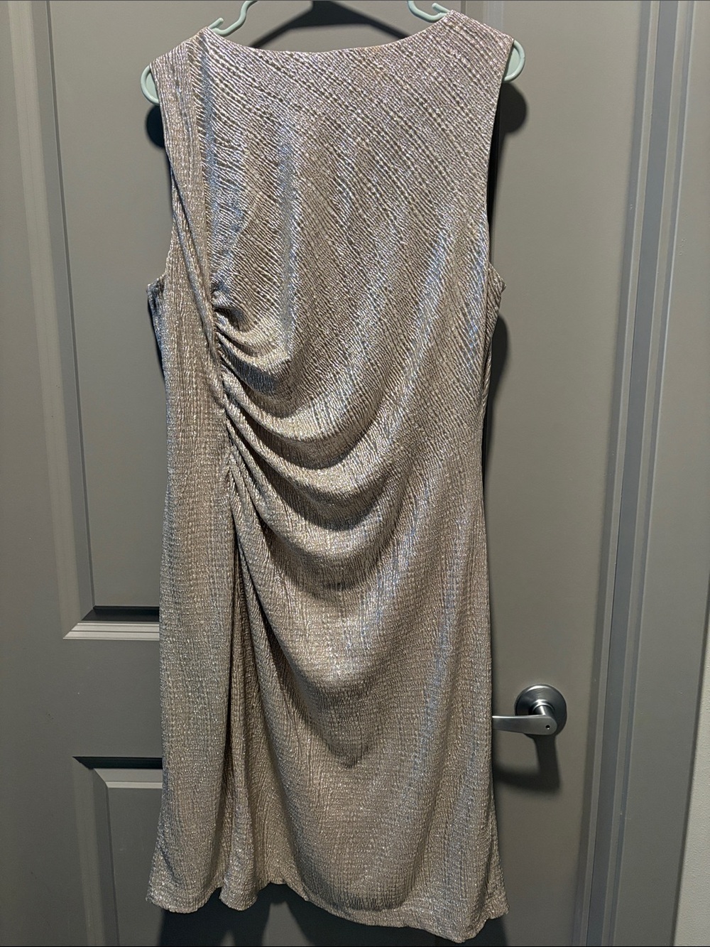 Calvin Klein Champagne Metallic Ruched Midi Dress 14W Cocktail Wedding Guest - Picture 8 of 9